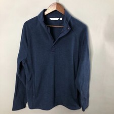 Peter Millar Pullover Men Medium Blue Fleece 1/4 Zip Crown Logo Golf Shirt ARC