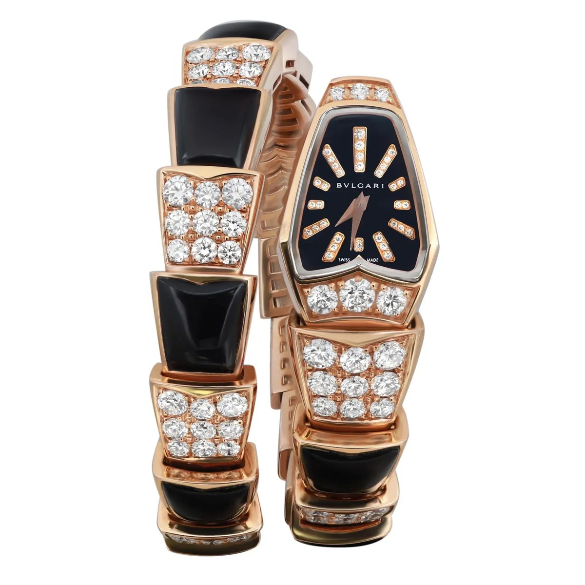 Bulgari Serpenti 18k Rose Gold Onyx Diamond Dial Ladies Watch