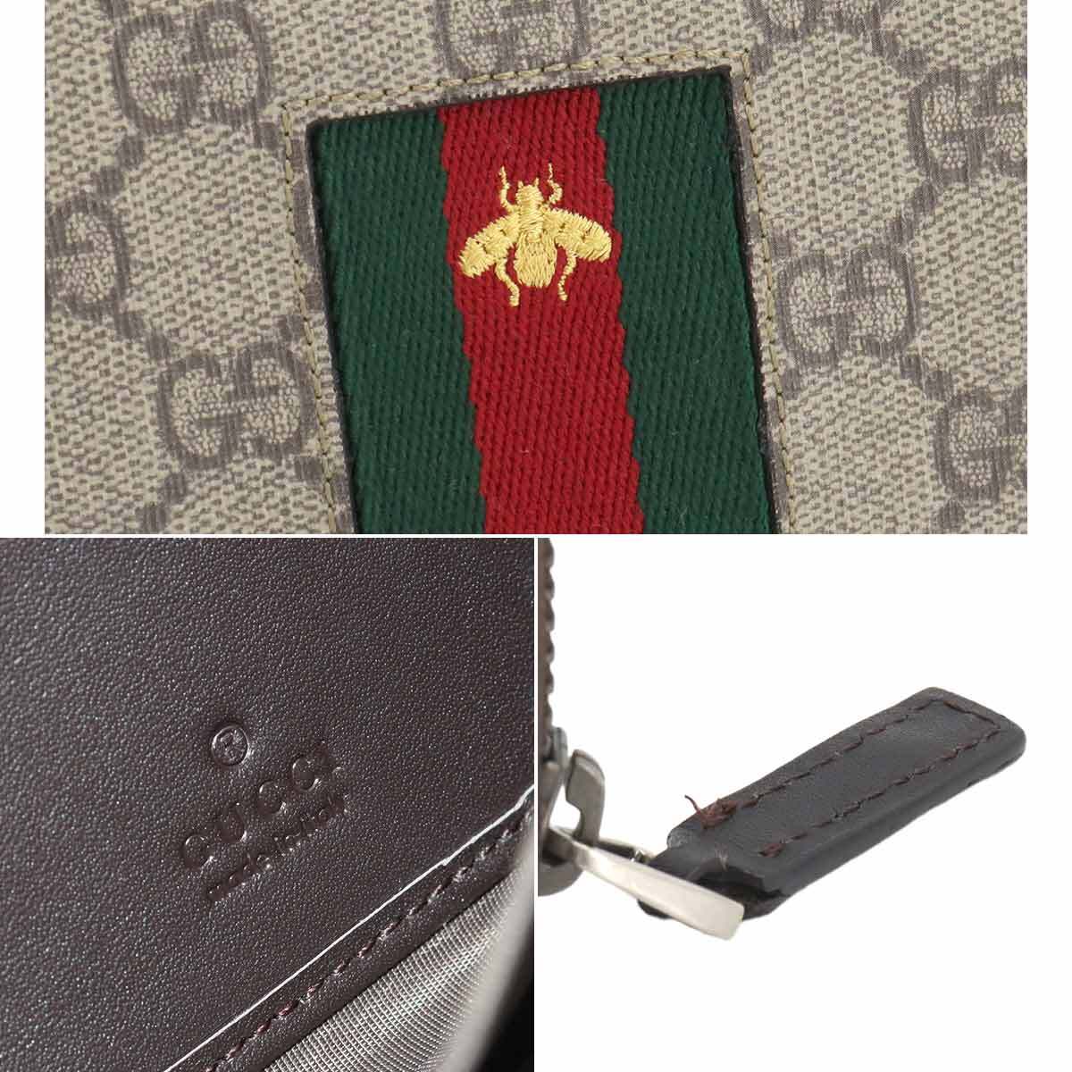 GUCCI GG Supreme Zipped Around Wallet Beige Brown 408831 Bee