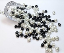 Black and White Beads Glass for Jewelry Making 8mm Round Pearl Crystal 160 pc
