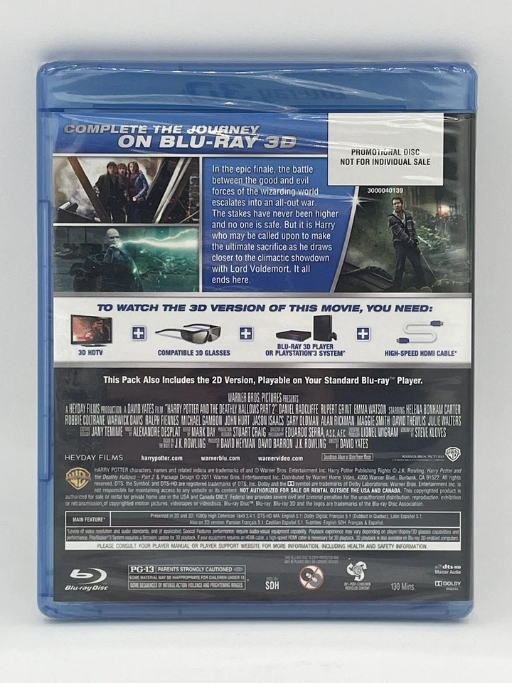 Harry Potter And The Deathly Hallows Part 2 Blu-ray 3D Brand New Sealed DVD 2011 - Image 2 of 2