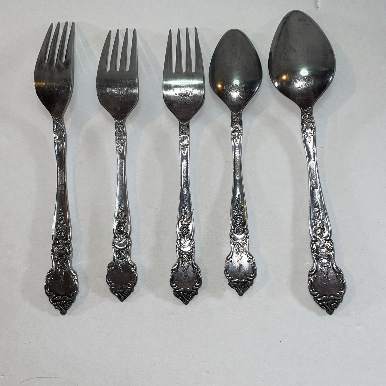 5 - National Stainless ROSE & LEAF Flatware Japan Assorted Forks & Spoons