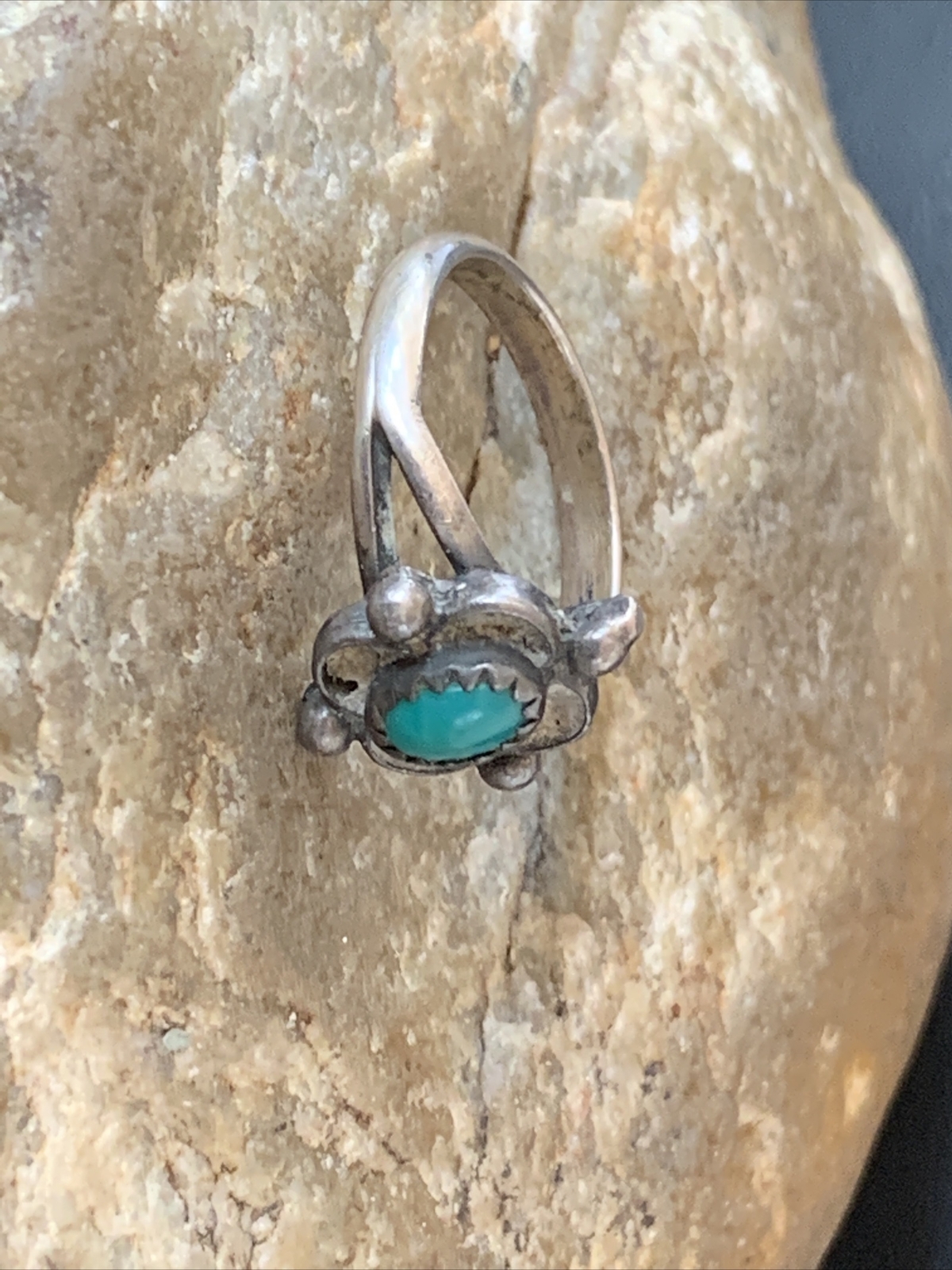 Blue Turquoise Navajo Sterling Silver Old Pawn Butterfly Ring Size 5.5 10786