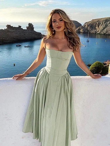 Elegant Corset Dress Sexy Strapless Pleated A-line Party Dresses for Women - Picture 31 of 35