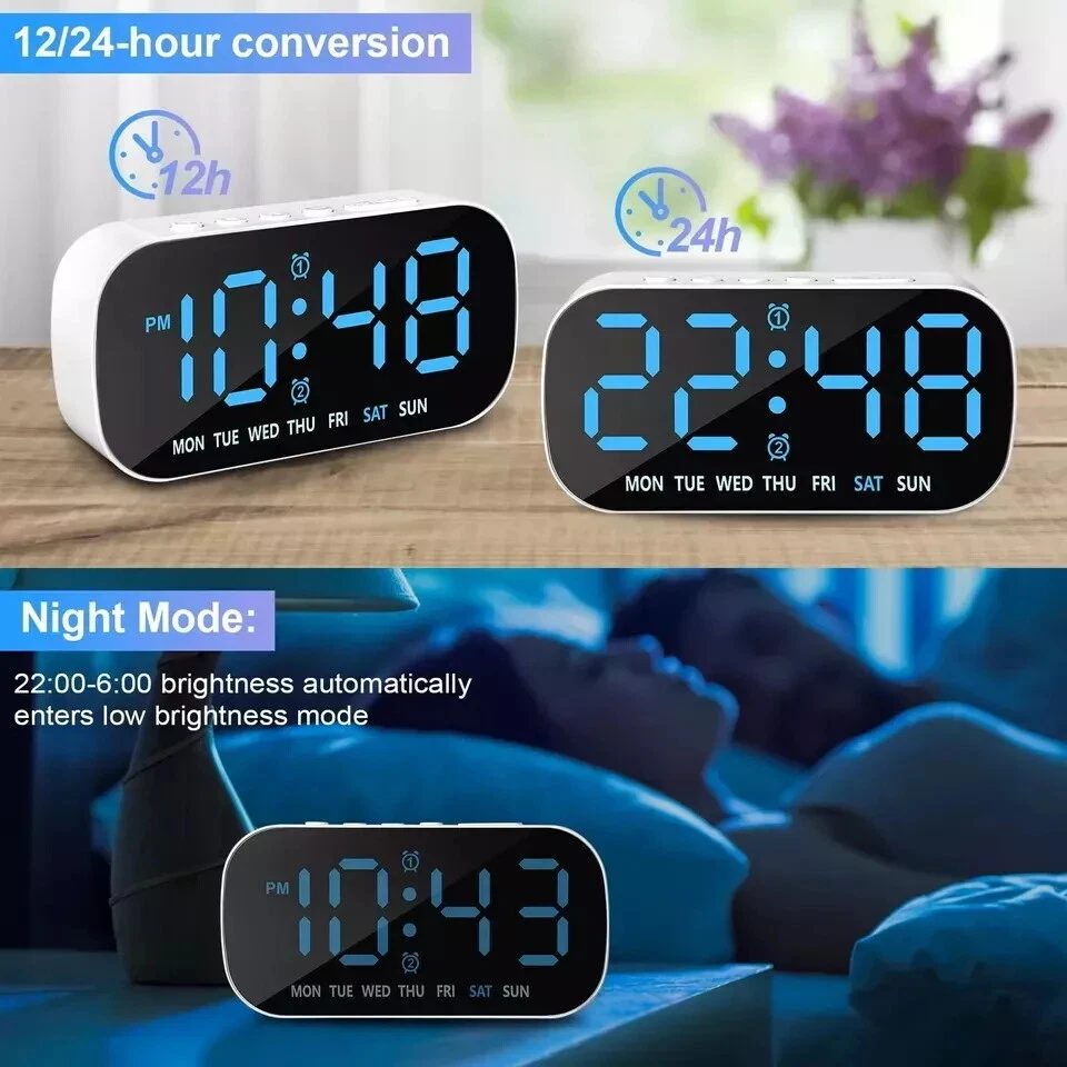 LED Large Display Electric Digital Alarm Clock with Battery Backup and Snooze - Image 2 of 4