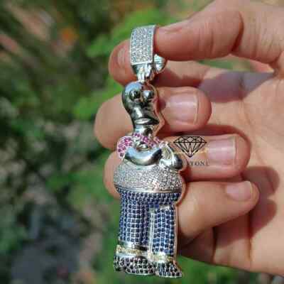 2.40 ctw Round Cut Cubic Zirconia 14K White Gold Over Simpson Cartoon Pendant 3''