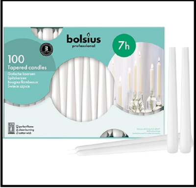 BOLSIUS White Taper Candles 100 Count Bulk Pack - 10 Inch Dinner Candle Set - 7+