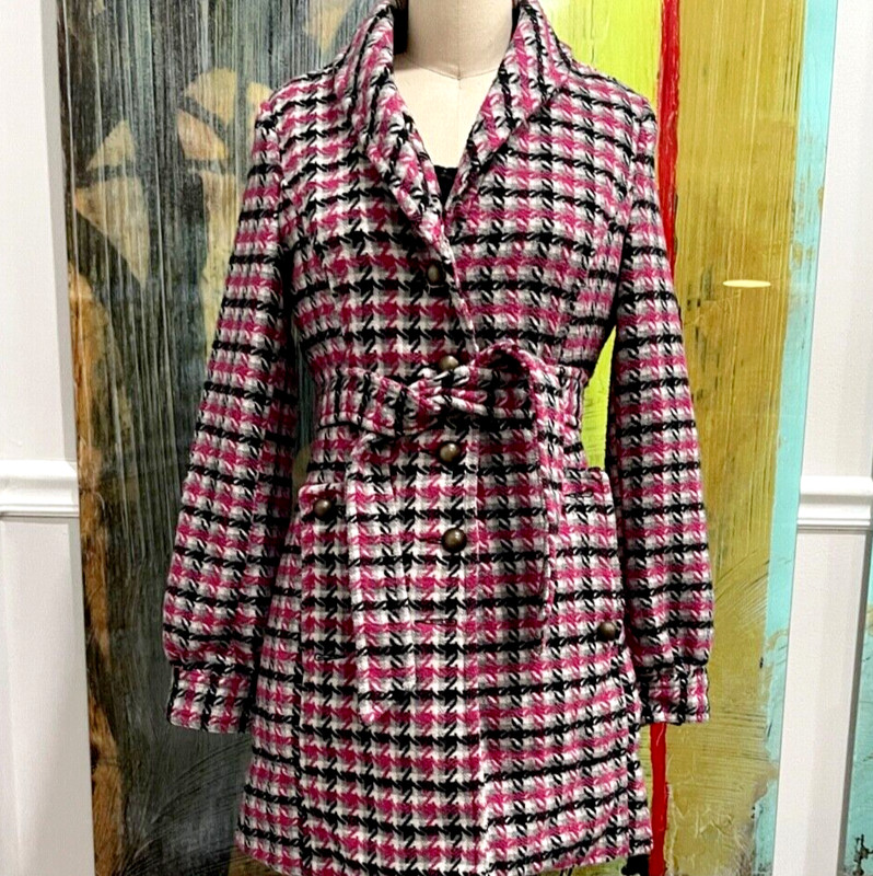 ME JANE Pink Blazer Jacket~Size M~Wool Blend Pink Black & White Plaid|So Stylish