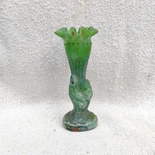Vintage Fiore Vaso Mano Forma Vetro Verde Decorativi Sepolto Giappone 6 GV67