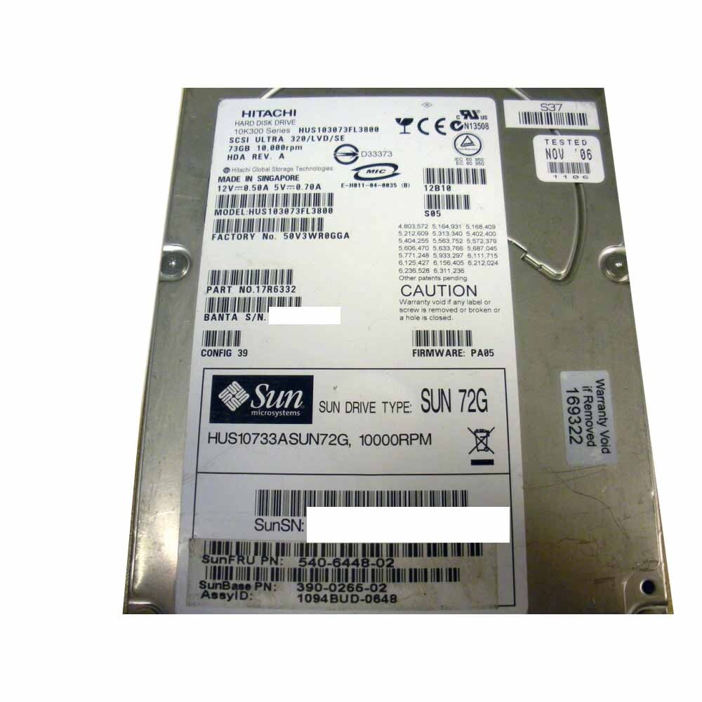 Sun XTA-SC1NC-73G10K 540-6448 73GB 10K SCSI Hard Drive for