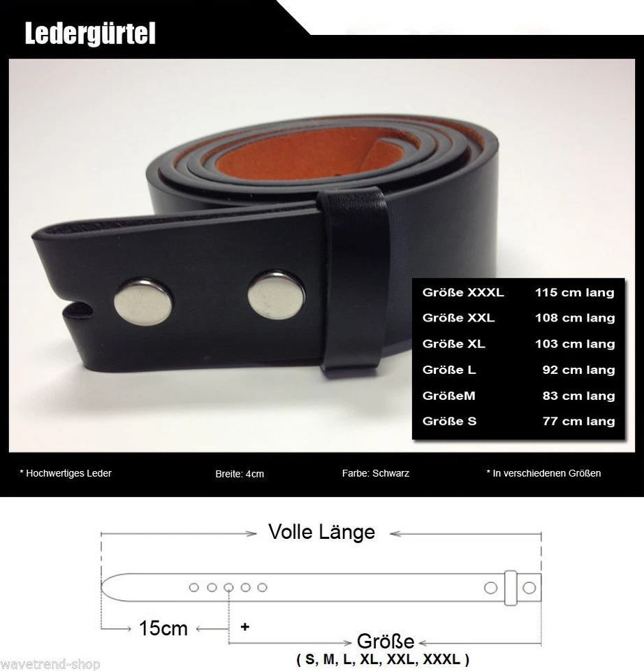 MARKENLOS Gürtel fürs Buckle, Schwarz, Echtleder, Gr. S bis XXXL Länge angeben bei Kauf