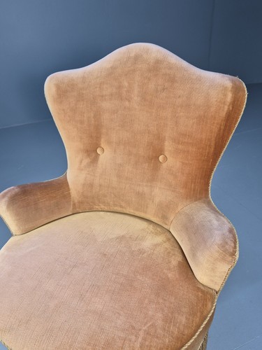 Vintage Danish Lounge Chair Gold Velour 1930s Boudoir Suite EB9136 VCLO - Picture 7 of 21