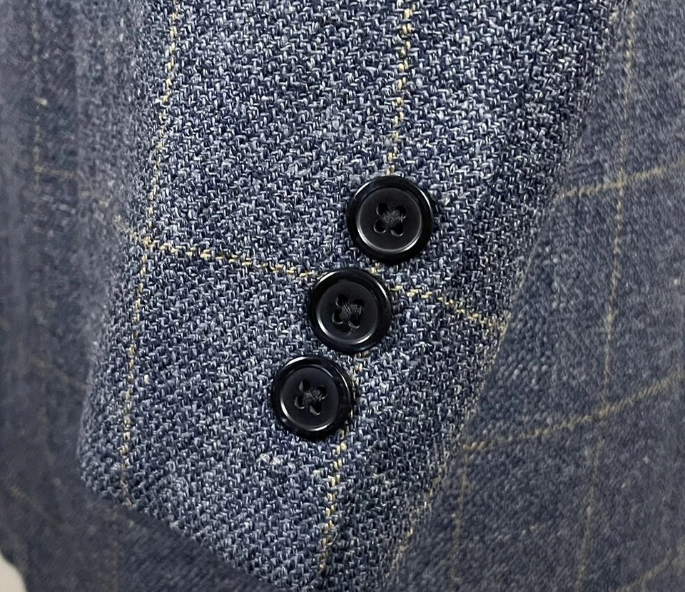 Blazer Abrigo Deportivo Henry Grethel De Colección Para Hombre 42L Azul Amarillo Cuadros Tweed Suave Foto 2 de 4