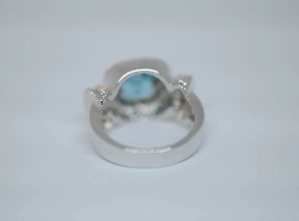 Anillo Mujer Topacio Azul Cielo Simulación Piedra Sobre Tono Plata Inoxidable Talla 6 Foto 3 de 4