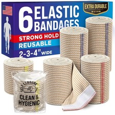 Self-Closing Elastic Bandage Wrap 6 Pack 2x2 2x3 2x4 inches Medical Elastic