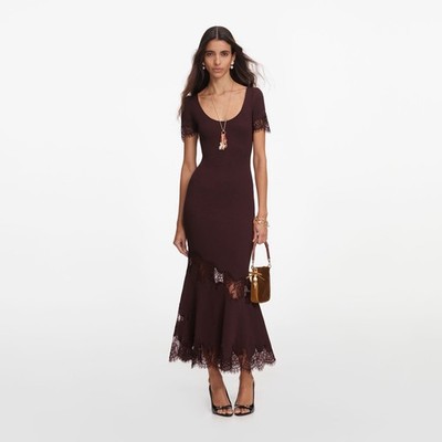 self portrait BROWN RIBBED KNIT MIDI DRESS $ 650 Size M