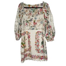 FARM Rio Delicate Forest Scarf Dress Floral Print Lace Square Neck Mini NWT L