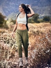 FREE PEOPLE Take A Hike Harem Cargo Jogger Ribbed Pants BLACK Size Medium