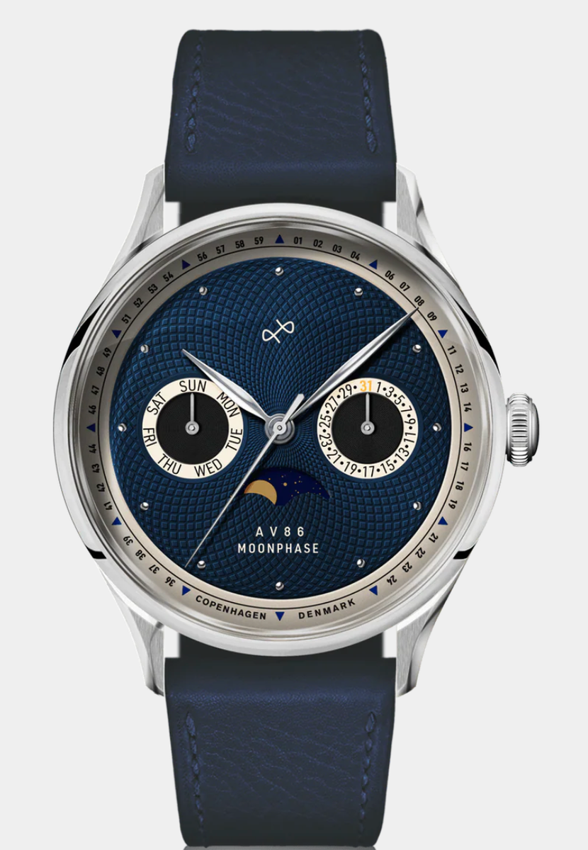 AV86 (About Vintage) 1968 Moonphase Watch 39mm. NEW. Box & Papers