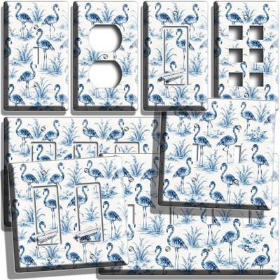BLUE FLAMINGOS TROPICAL BIRDS FLOWERS LIGHT SWITCH OUTLET WALL PLATES ROOM DECOR