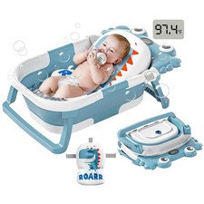 Collapsible Baby Bathtub for Newborns to Toddler with Real-time Temp Monitor F
