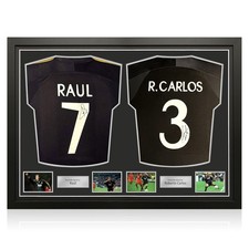 Raul & Roberto Carlos Signed Real Madrid 1999-00 Away Shirts. Dual Frame