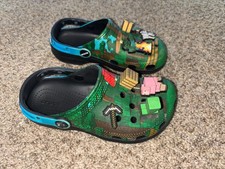 Crocs Kids Size J6 Minecraft Classic Clog Jibbitz Green Blue