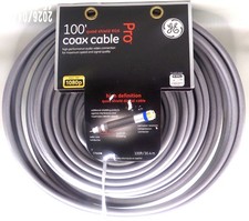 GE 37668 100 ft. RG6 Quad Shield Pro Coax Cable Gray FULL HD 1080P In-Wall Ready
