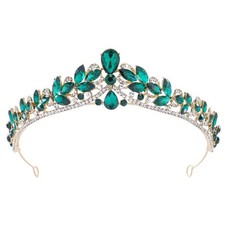 Green Rhinestone Crown for Women Baroque Wedding Crowns