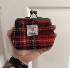 Harris Tweed Red Plaid 100 Pure New Wool Coin Purse Clasp Closure