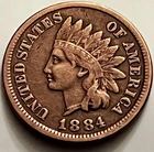 1884 Indian Head Cent Penny Sharp Detail Antique US Coin Old Collection JC1810