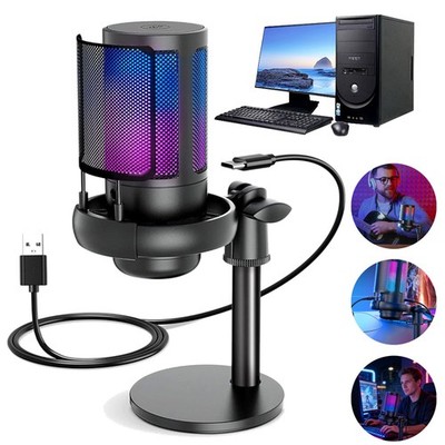 Gaming Mikrofon Microphone Kondensator Mic USB RGB Noise Cancel Für Computer