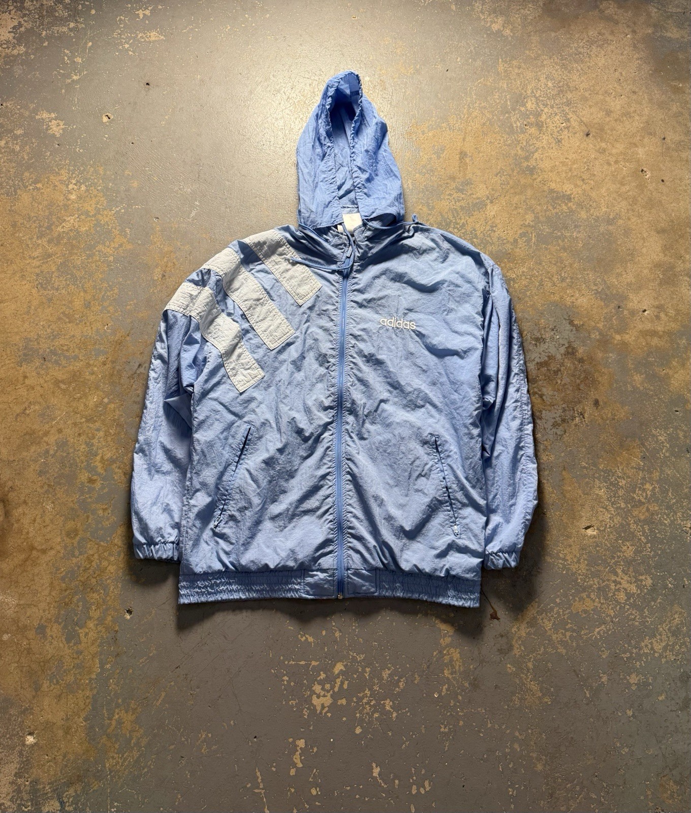 Vintage 80s Adidas Y2K Baby Blue Windbreaker Jacket Size M Retro Essential