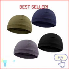 Syhood 4 Pieces Men Skull Caps Soft Cotton Beanie Hats Stretchy Helmet Liner Mul