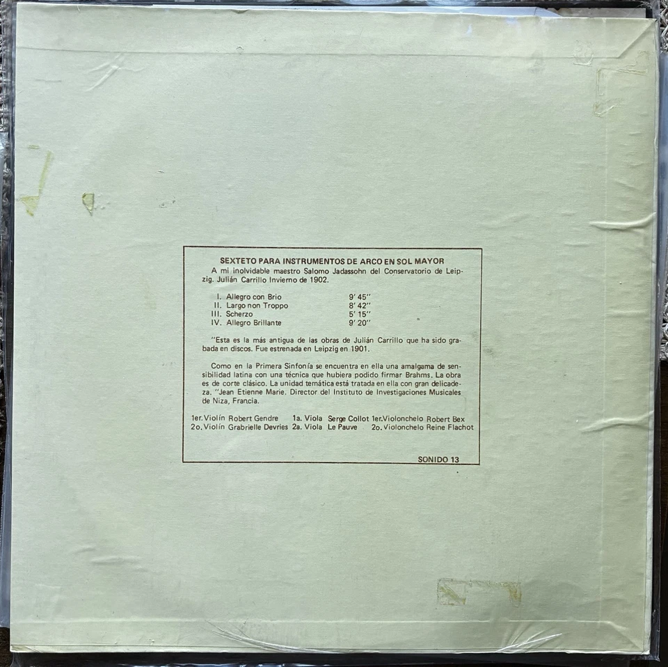 JULIAN CARRILLO Sextet for Bowed Instruments LEIPZIG 1900 Sealed NEW LP - Image 2 of 2