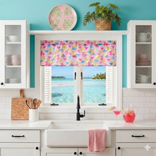 Tropical Hawaiian Curtain Valance Summer Cocktail Drink Pink Turq Green 42 x 13