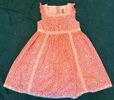 Strawberry Faire Orange Floral Print Sun Dress Girls Size 6 Layered Lace EUC