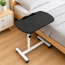 Adjustable Overbed Table Hospital Bed Tray Wheels Medical Home Laptop Desk Grey