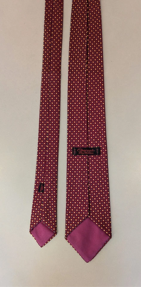 Charvet Silk Necktie Burgundy Red w/ Gold and Green Woven Diamonds 3.5 x 57" - Image 4 of 4