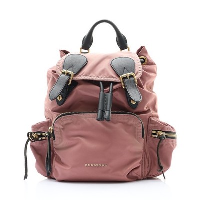 BURBERRY Rucksack Backpack Rose Pink Nylon Black Calfskin Leather 4020959
