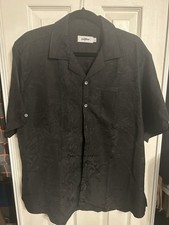 Shirt Button Camp Collar Men Large Black Short Sleeve
