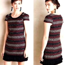 Anthropologie Vanessa Virginia Jinete Embroidered Fringe Dress Size 4 Aztec Boho