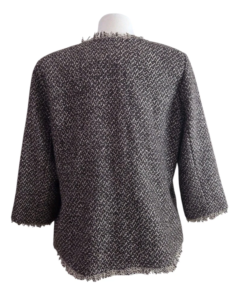 Blazer Joan Rivers Tweed Boucle Chaqueta de Carrera con Flecos Frente Abierto Forrado Talla 16 Foto 3 de 4
