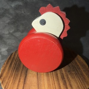Vintage Wooden Pony Chicken Rocking Rolling Counterweight push Toy Red White 4"