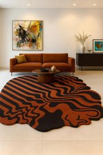 Modern Abstract Hand Tufted nz wool, Cotton, wool Rug Color Black Orange