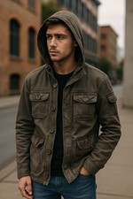 Fossil Utility Field Jacket Mens S Hooded Cargo Military Grunge Distressed