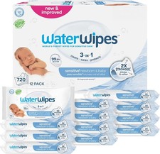WaterWipes Sensitive Newborn  Baby Wipes, 3-In-1 Cleans, Cares, Protects, 99.9