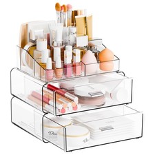 3 Tier Clear Acrylic Makeup Organizers with Drawers,Tiered Countertop Make up...