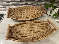 Set of 2 Wicker Storage Baskets w/ Handles – 18.5x10.5 & 17x9 – Home Decor