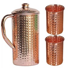 Pure Copper Water Jug Pitcher Hammered Pot Wi...